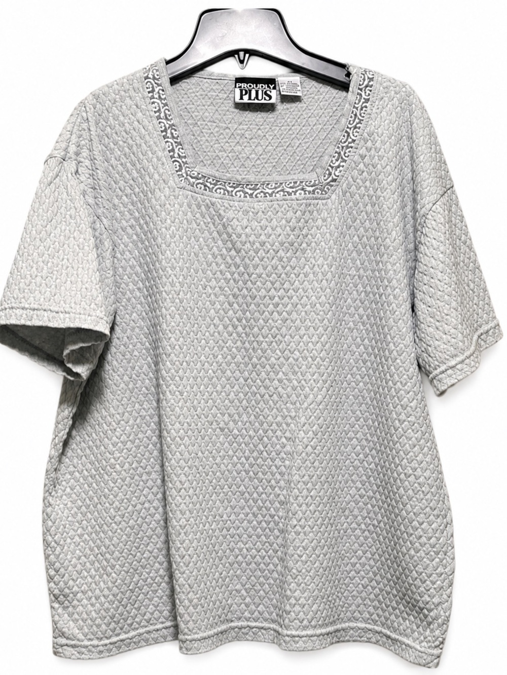 Proudly Plus Gray Square-Neck Blouse, Size 20W, Quilted Texture